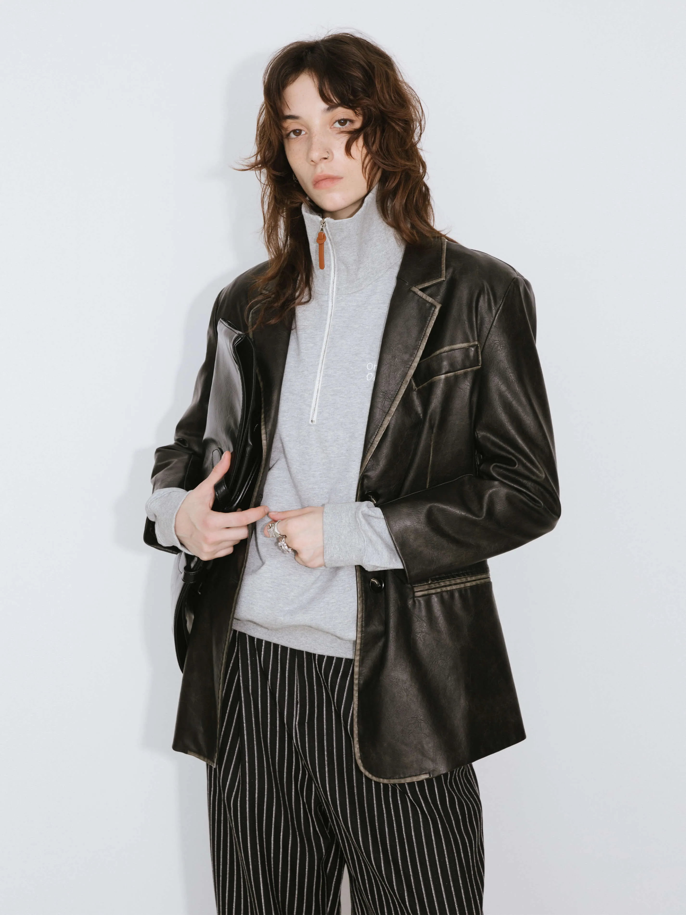 Black Faux Leather Tailored Suit