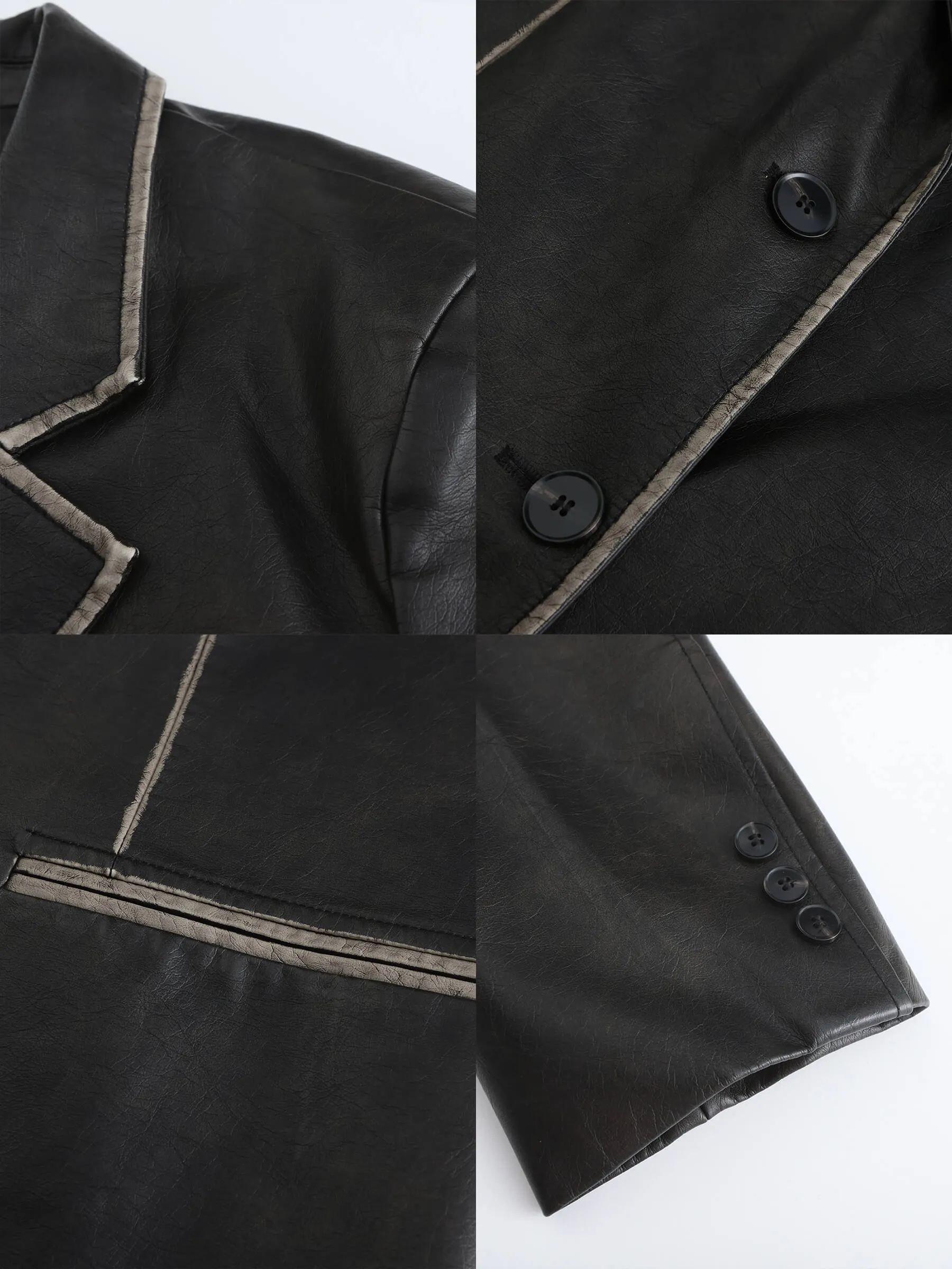 Black Faux Leather Tailored Suit
