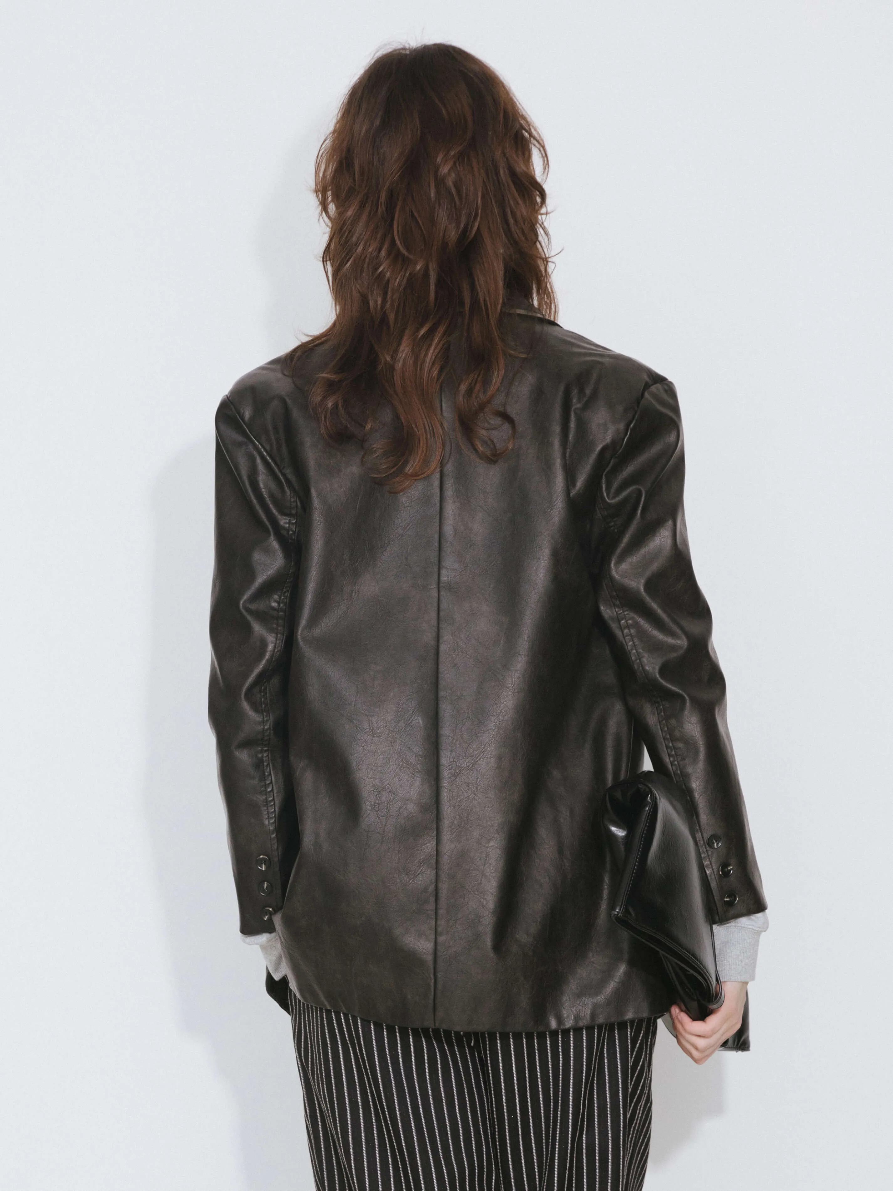 Black Faux Leather Tailored Suit