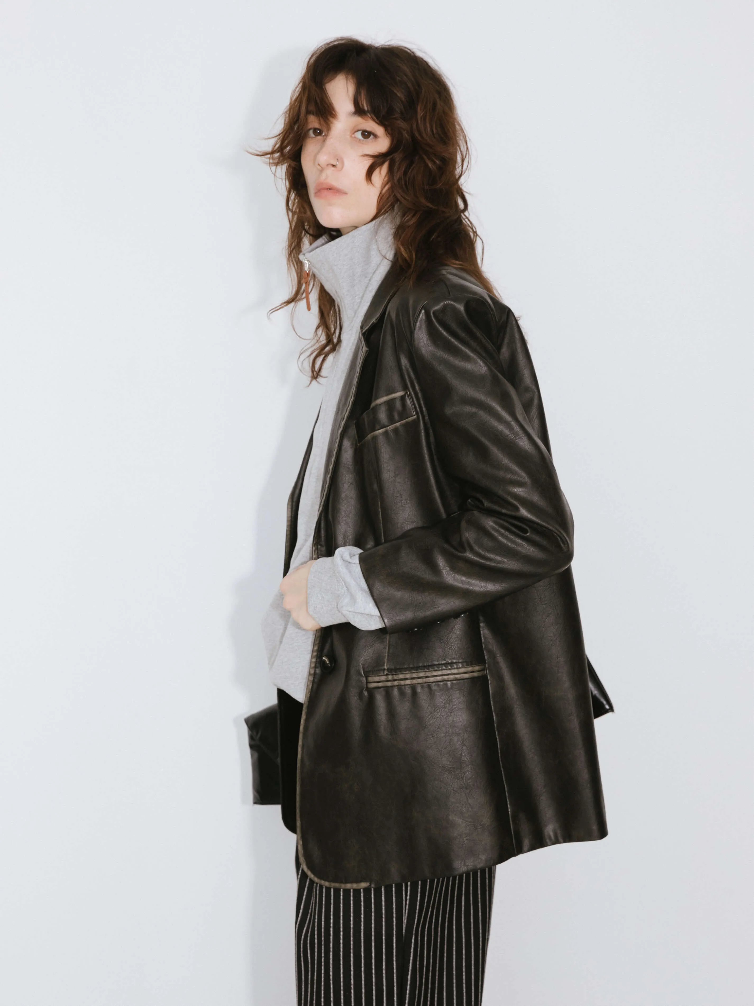 Black Faux Leather Tailored Suit