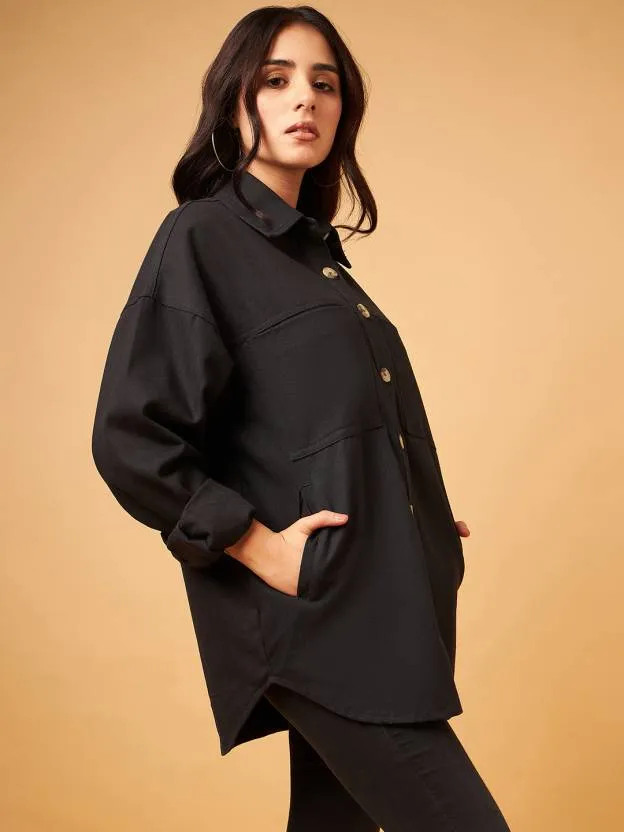 Black Solid Denim Jacket