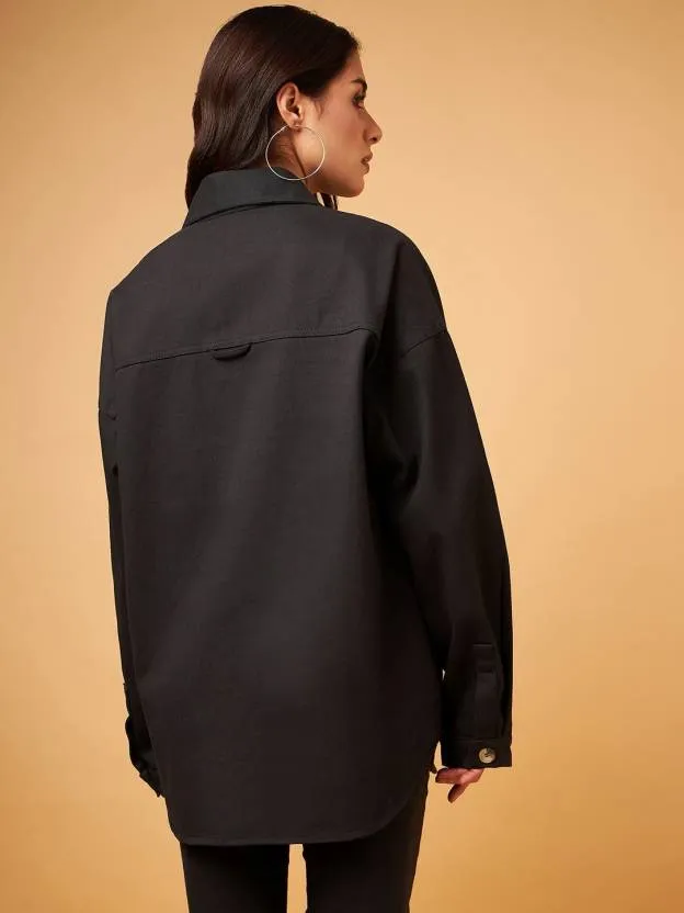 Black Solid Denim Jacket