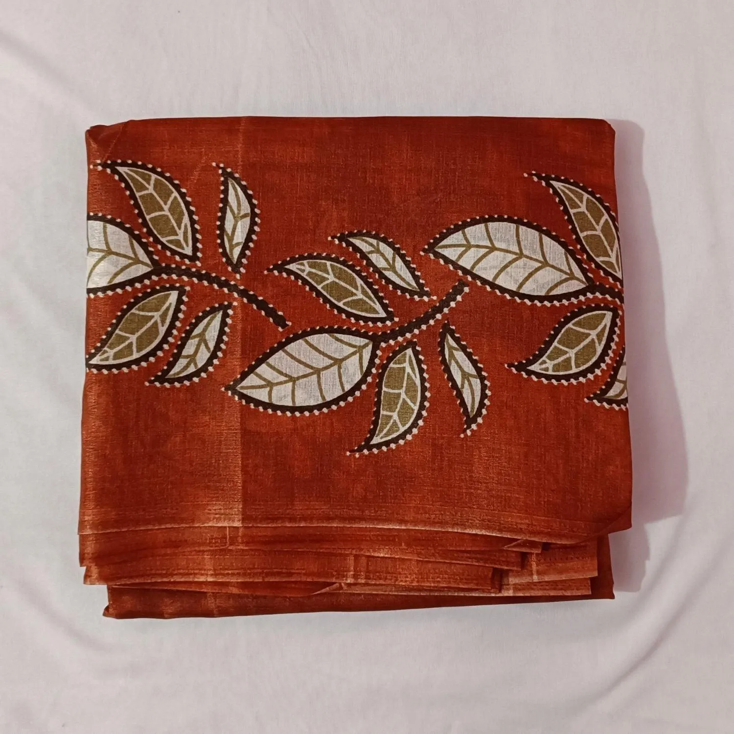 Block print Handloom Khadi Cotton Saree With Plain Blouse (Orange)