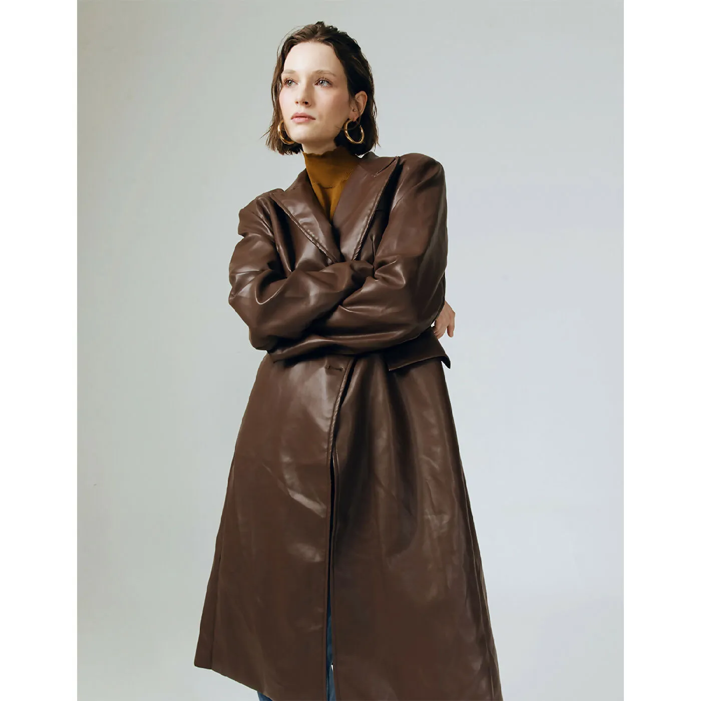 CLASSIC LONG BROWN LEATHER BLAZER
