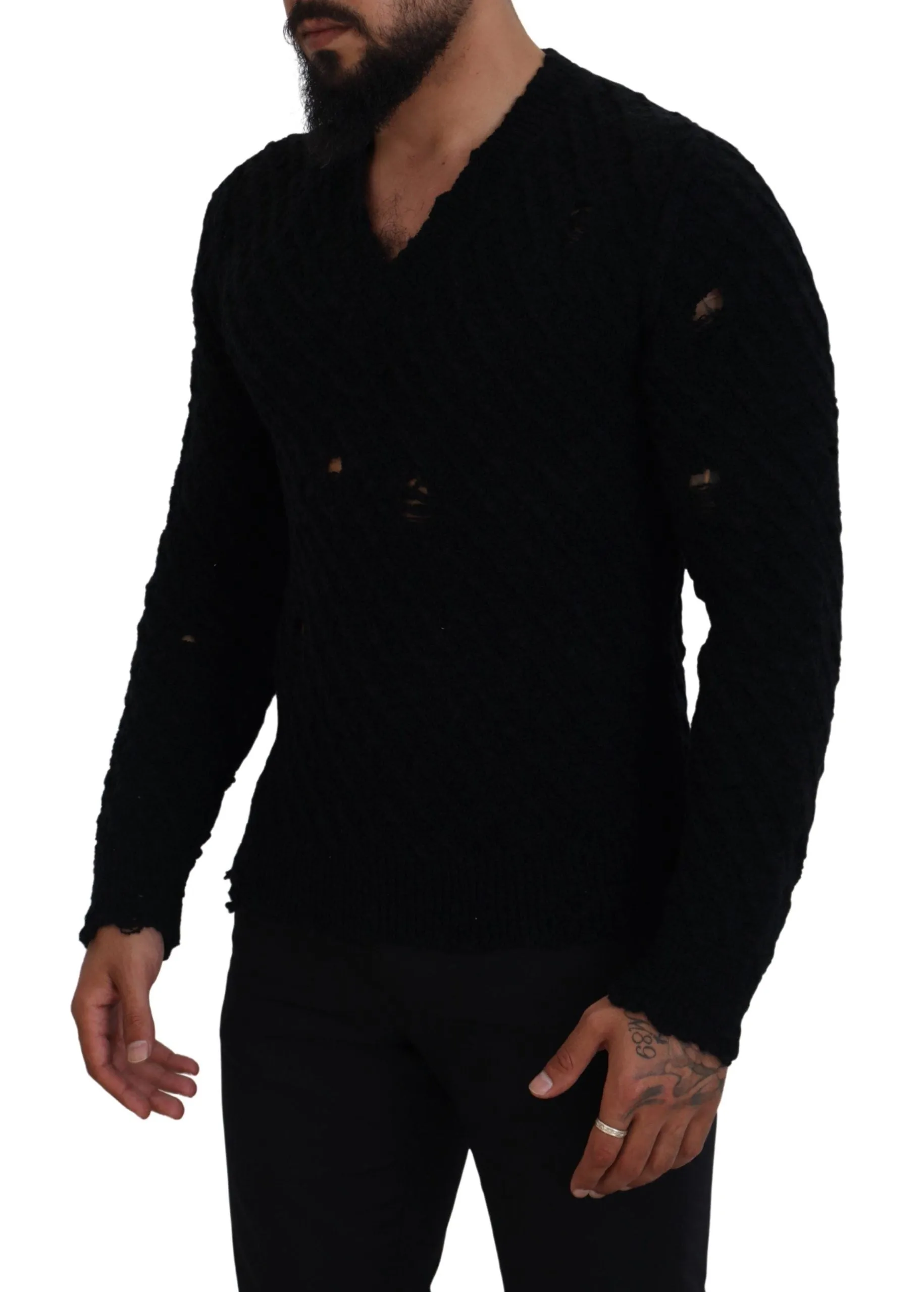 Dolce & Gabbana Elegant Black Wool-Blend V-Neck Sweater