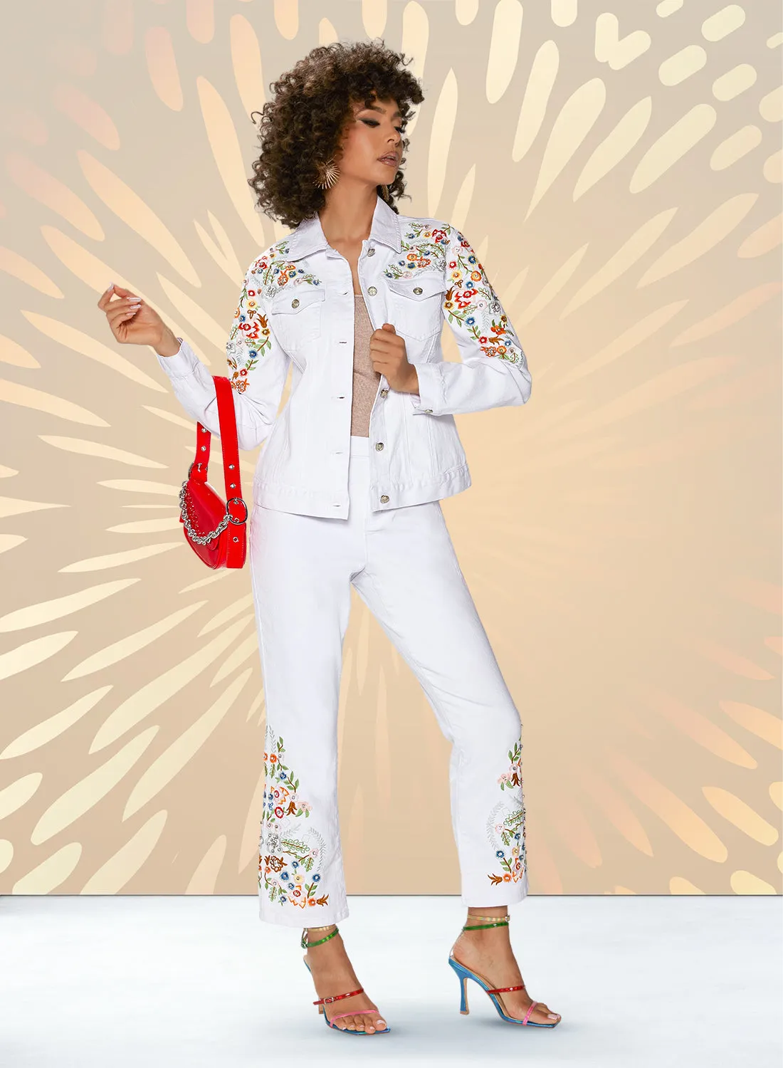 DV Jeans 8487J - White Multi - Embroidery Denim Jacket