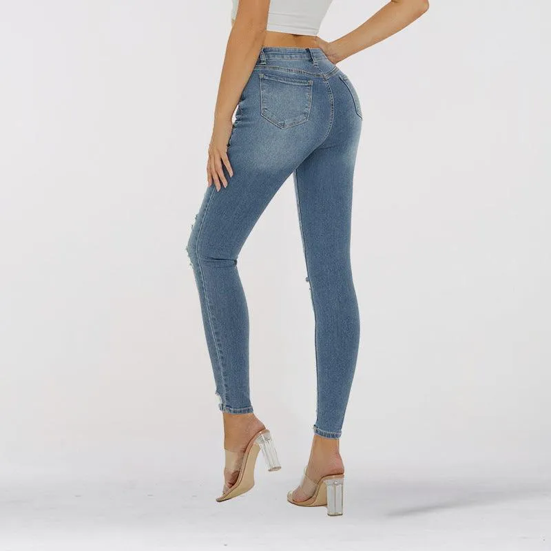 European and American Style Women's Ripped Skinny Jeans