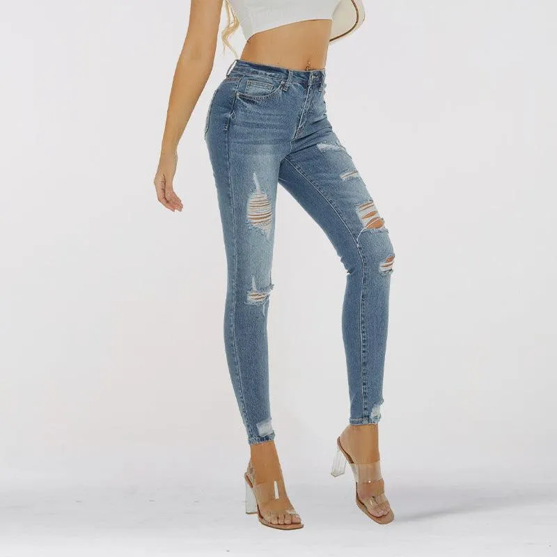 European and American Style Women's Ripped Skinny Jeans