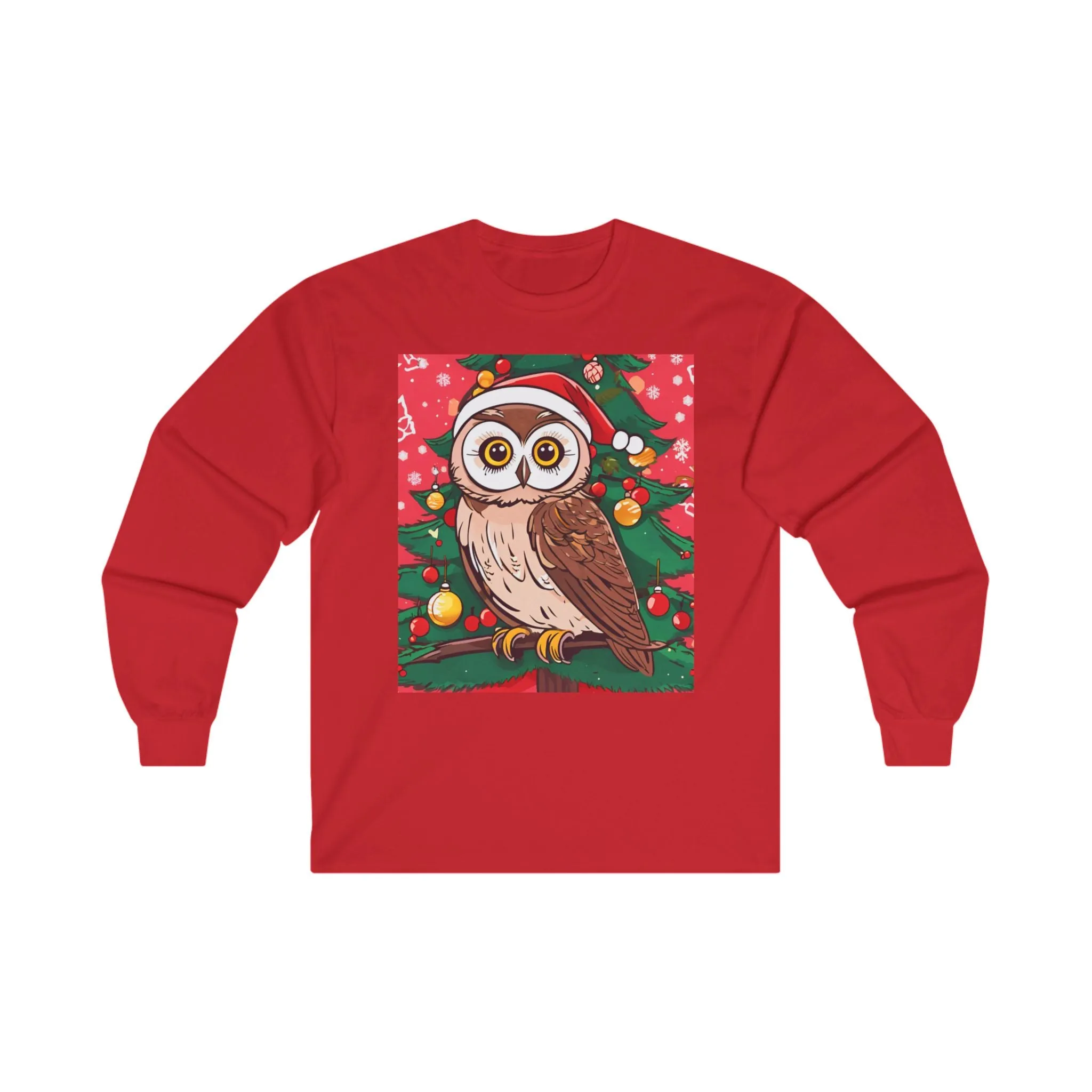 Festive Owl Christmas Long Sleeve Tee