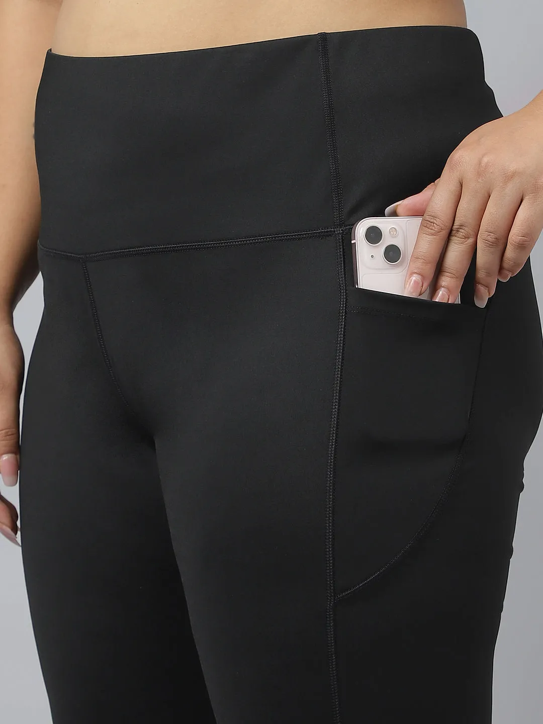 Fitkin Plus Size Active Track Gym Bootcut Flare Black Pants