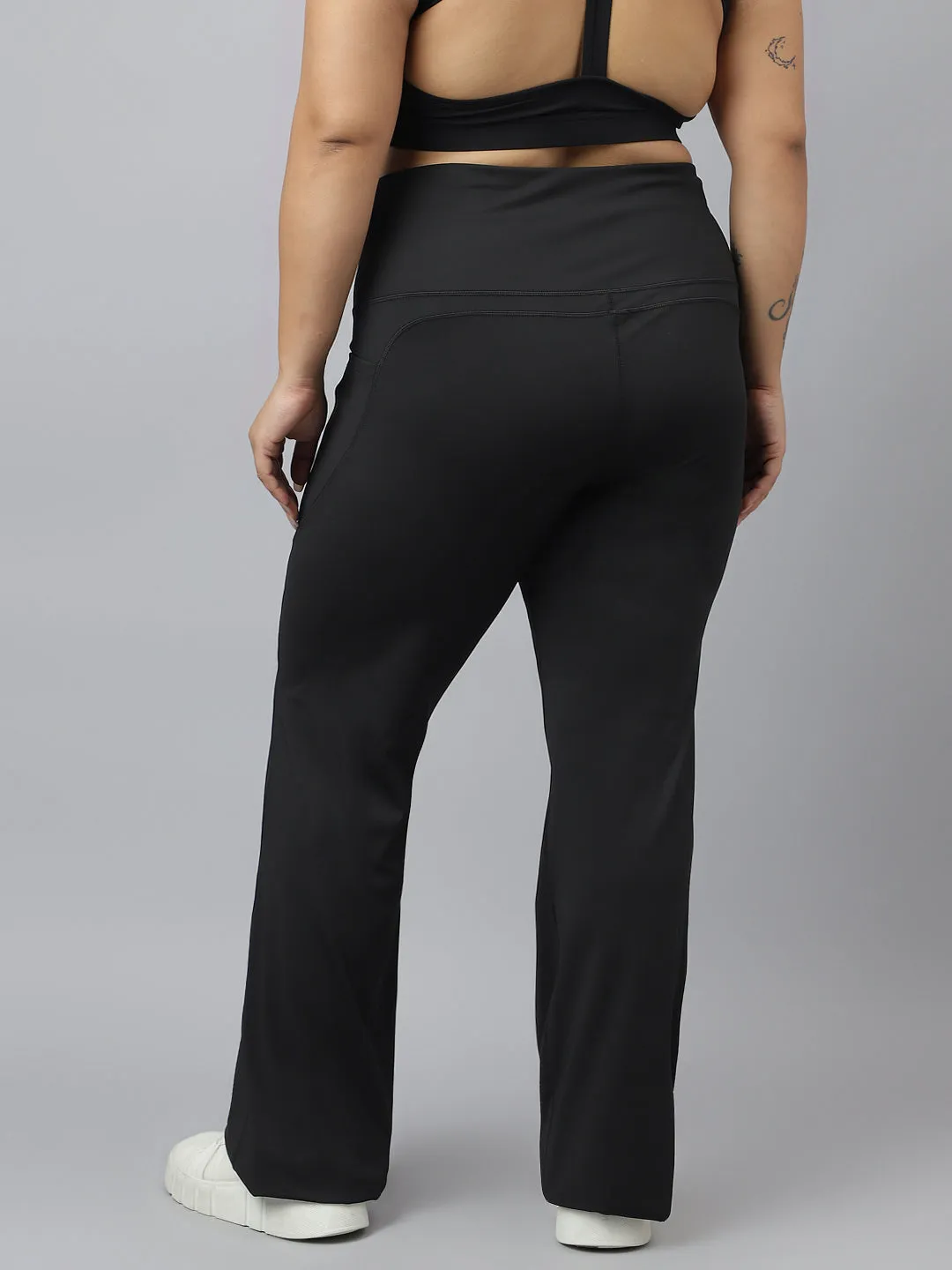 Fitkin Plus Size Active Track Gym Bootcut Flare Black Pants