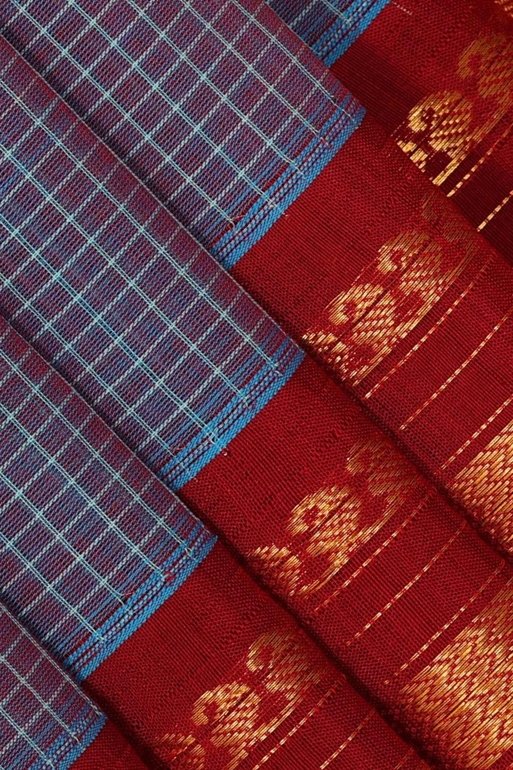 Gadwal Cotton Light Blue Violet Saree