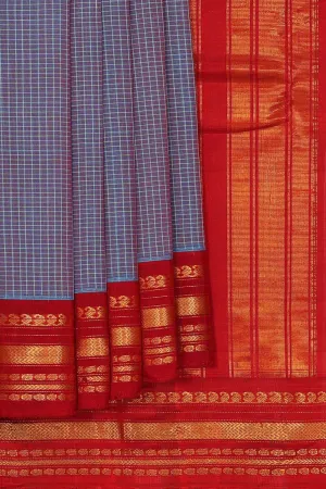 Gadwal Cotton Light Blue Violet Saree