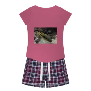 Green Orange Fish Women's Sleepy Tee and Flannel Short