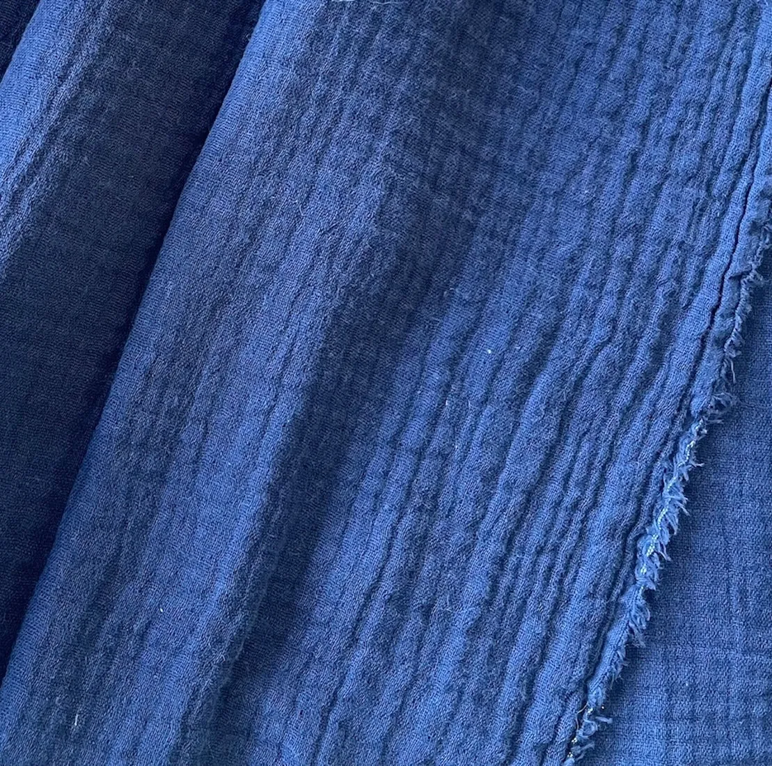 Inky Blue Crinkled Cotton Double Gauze