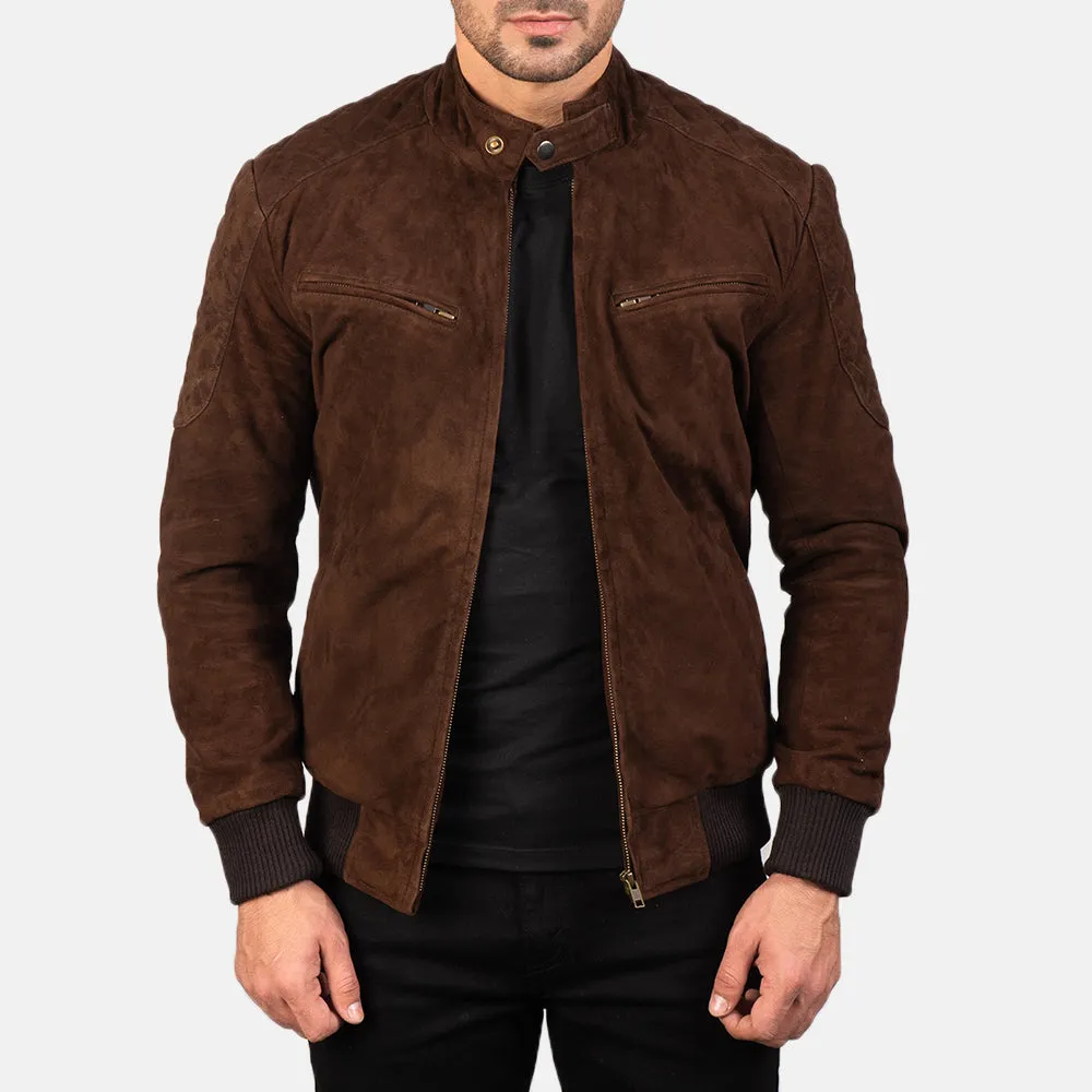 Men's Brown Suede Bomber Jacket