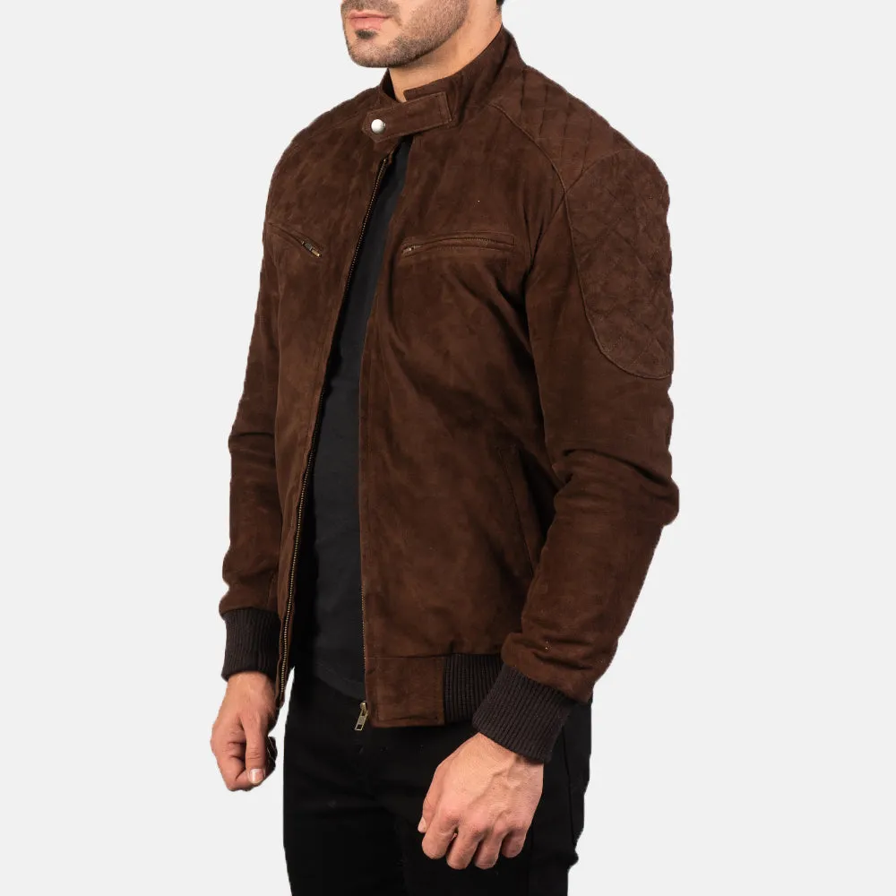 Men's Brown Suede Bomber Jacket