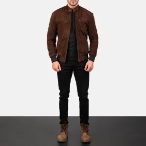 Men's Brown Suede Bomber Jacket