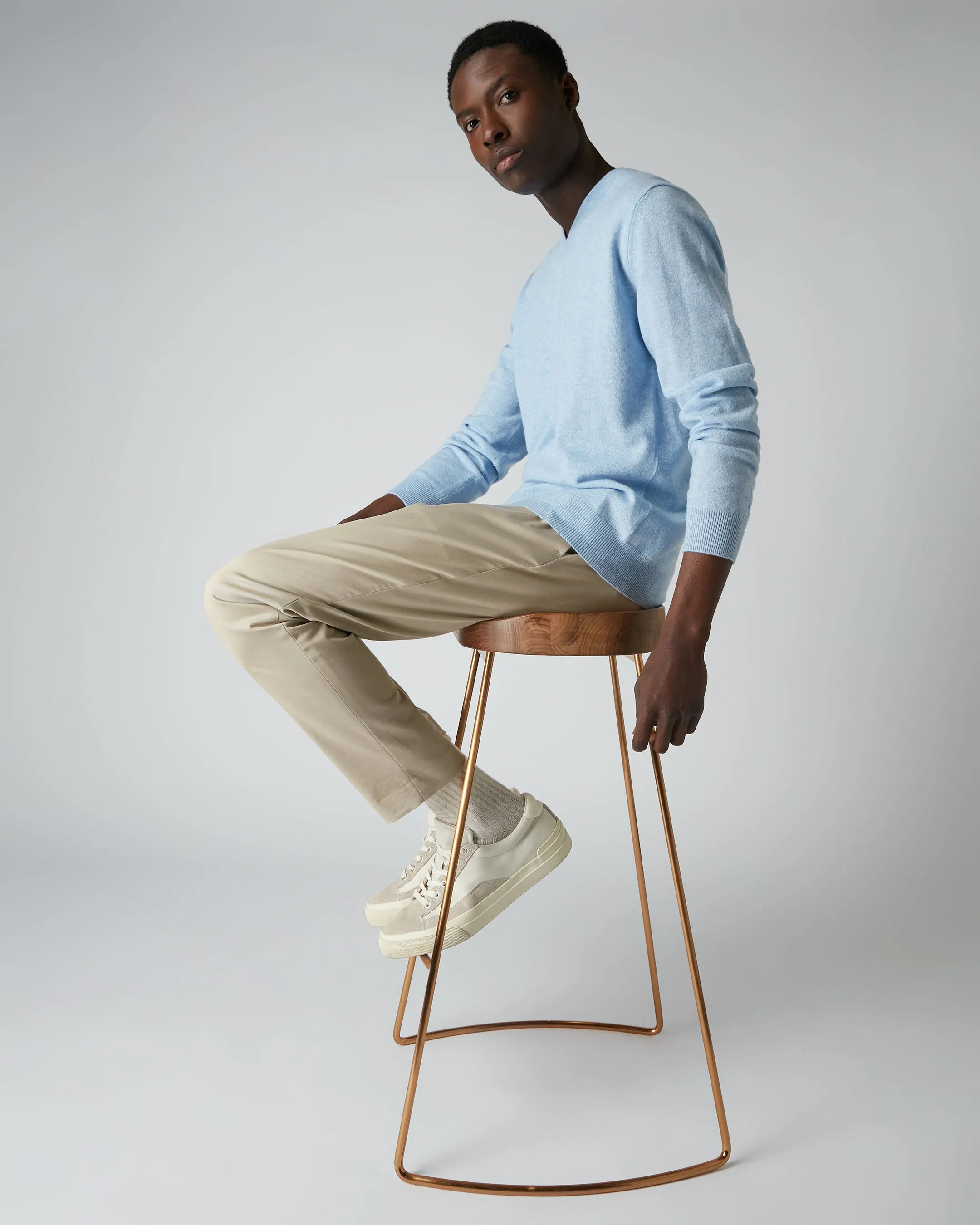Men's Burlington V Neck Cashmere Jumper Cornflower Blue