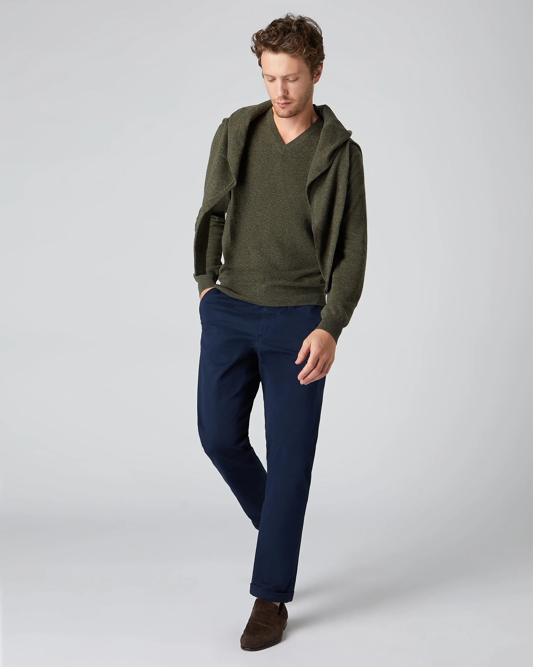Men's Burlington V Neck Cashmere Sweater Moss Green