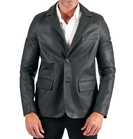 Mens Carson Front Button Genuine Lambskin Leather Blazer