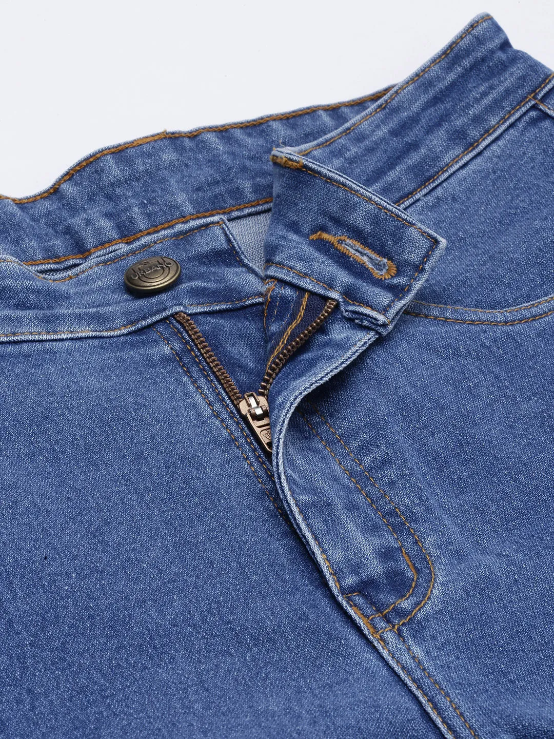 Men's Light Blue Slim Fit Knee Slit Distressed Jeans Stretchable