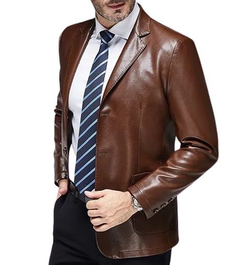 Mens Oliver Front Button Genuine Lambskin Leather Blazer