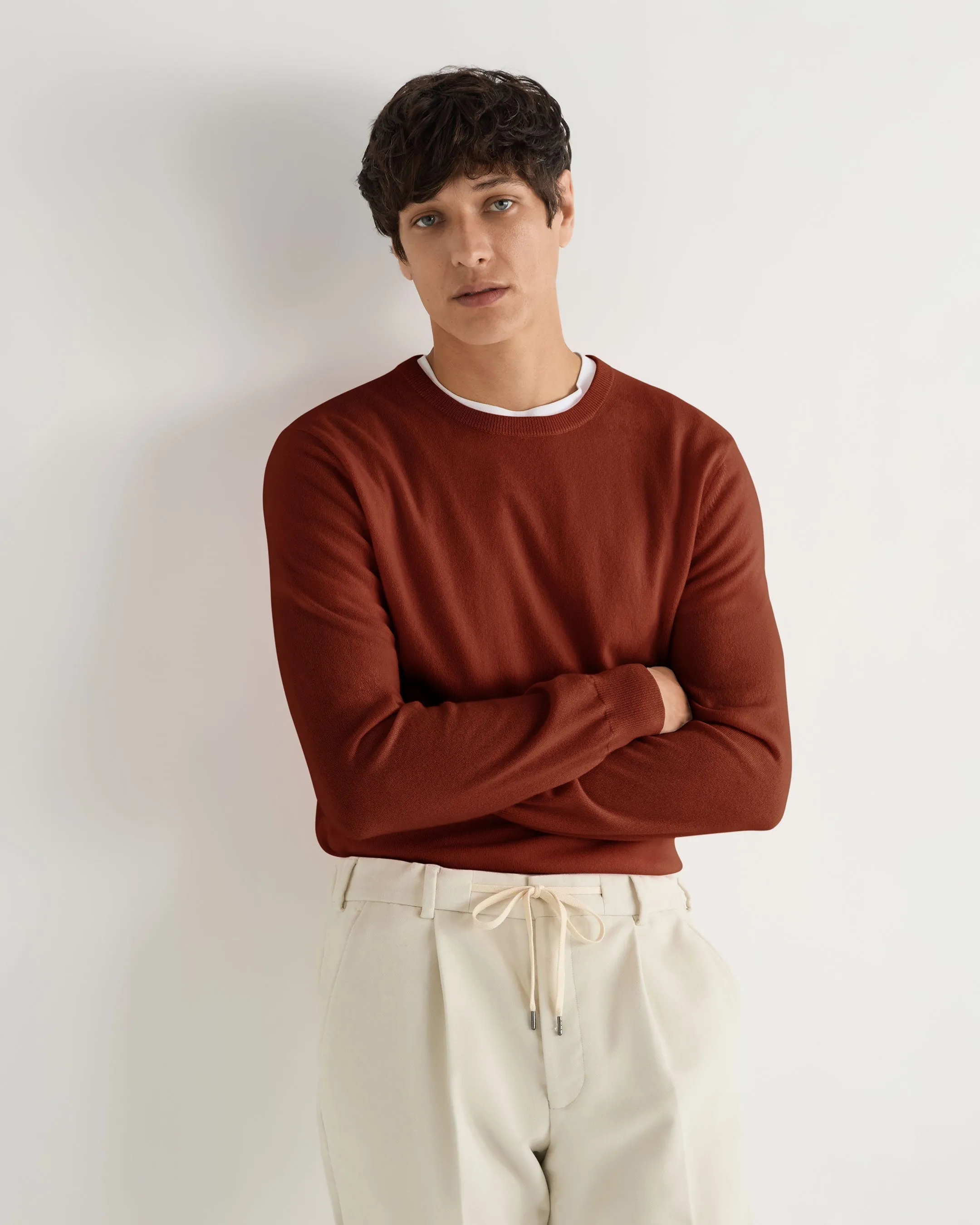 Men's Oxford Round Neck Cashmere Jumper Spice Orange
