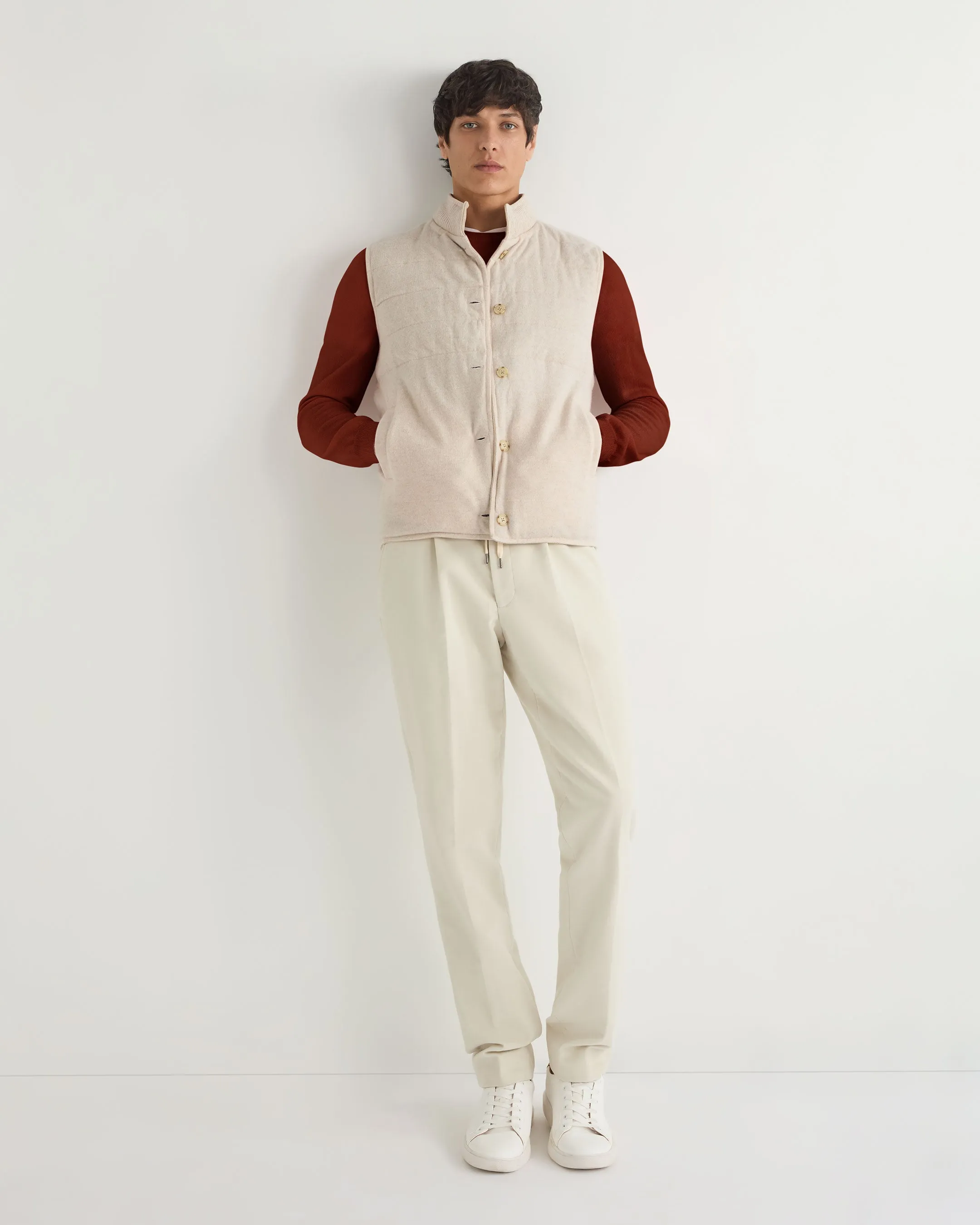 Men's Oxford Round Neck Cashmere Jumper Spice Orange