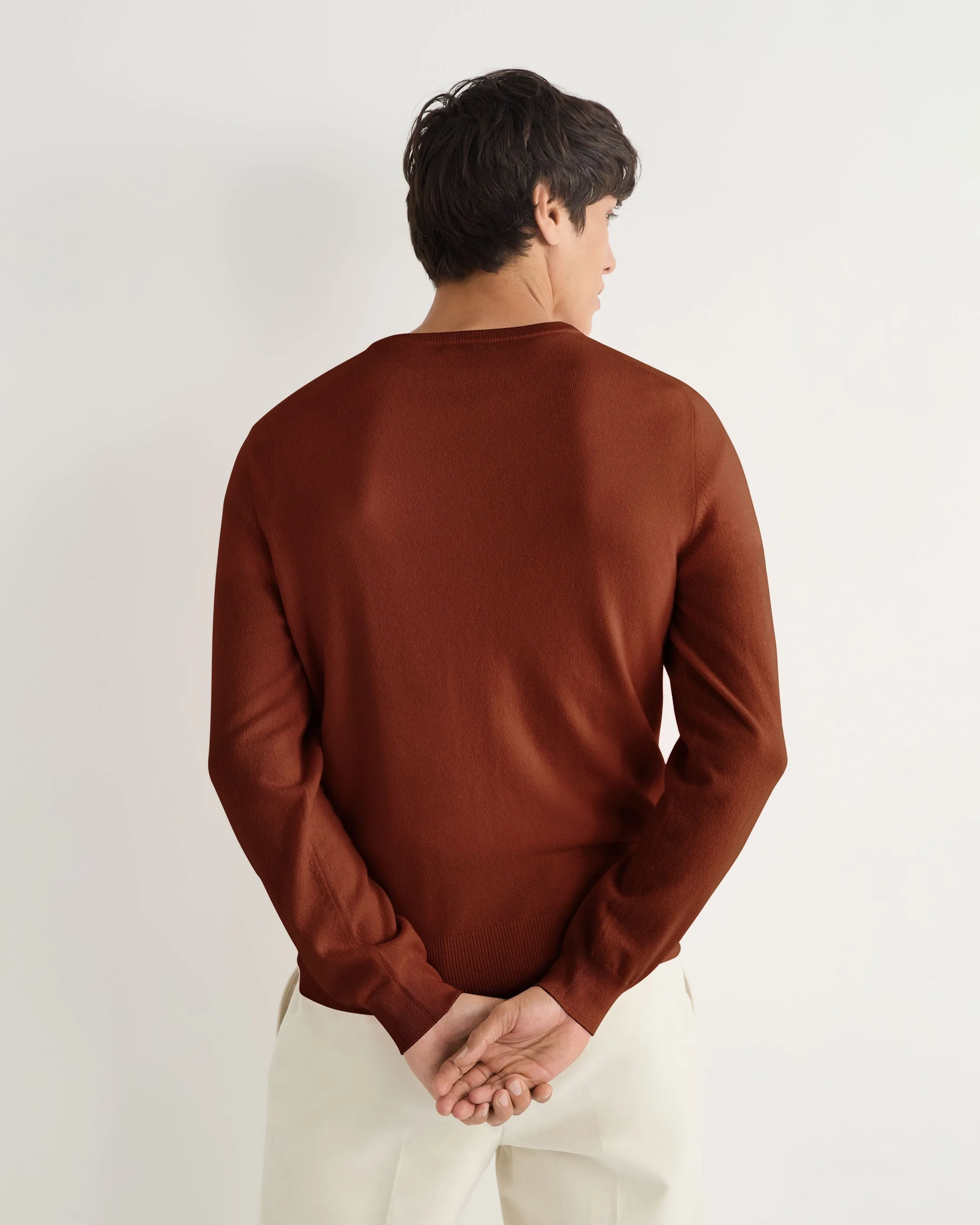 Men's Oxford Round Neck Cashmere Jumper Spice Orange