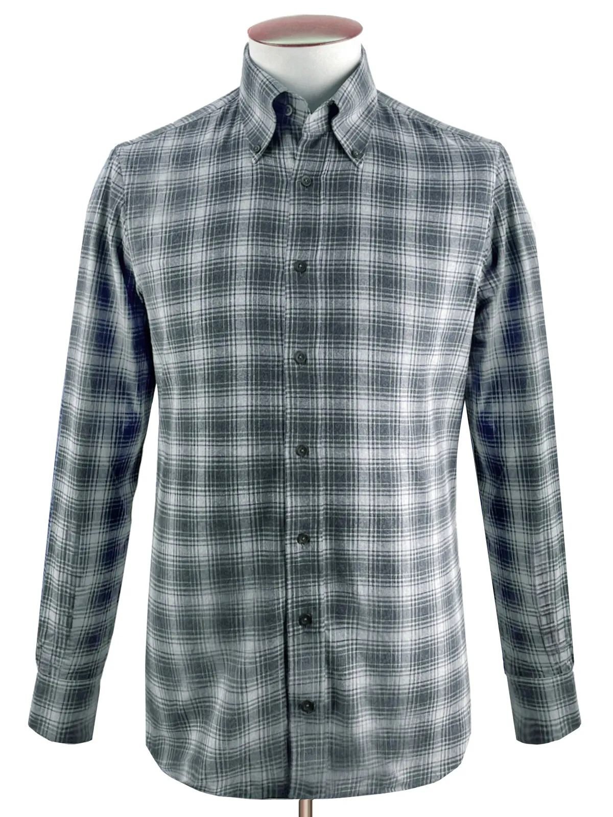 Mixed Grey Check Flannel Button Down Shirt