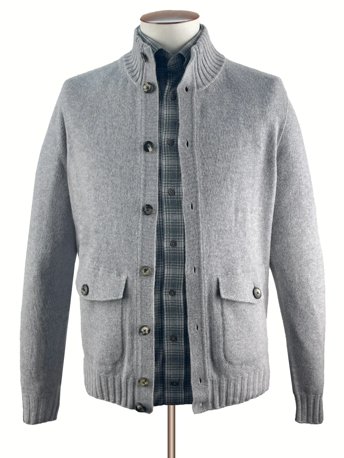 Mixed Grey Check Flannel Button Down Shirt