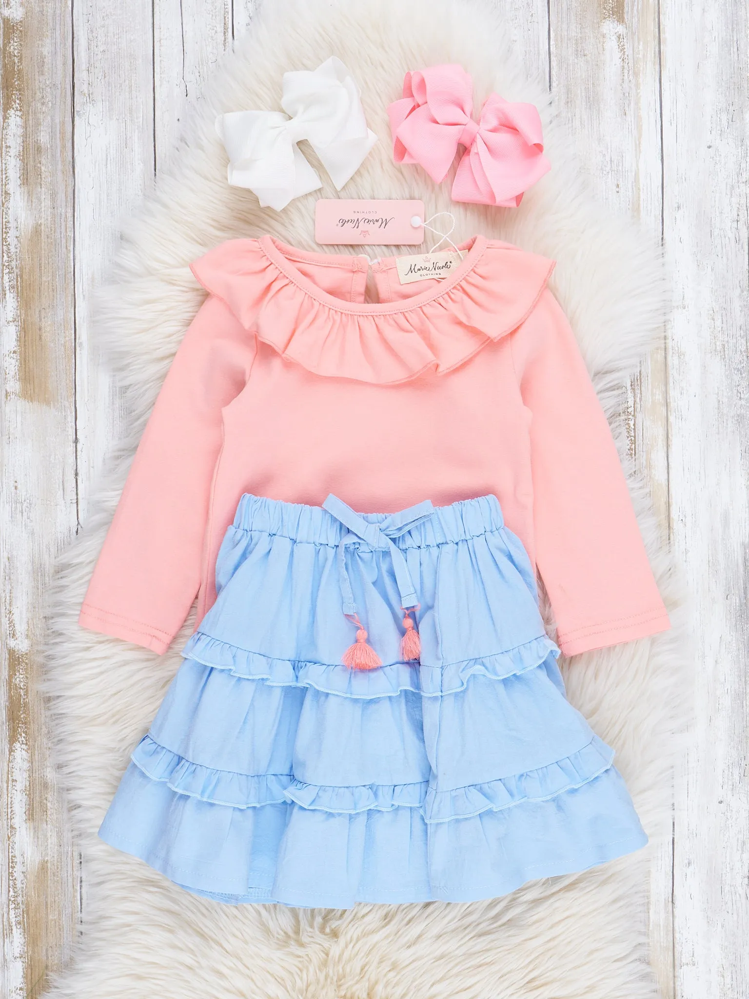 Peach & Chambray Ruffle Outfit w/ Skirt