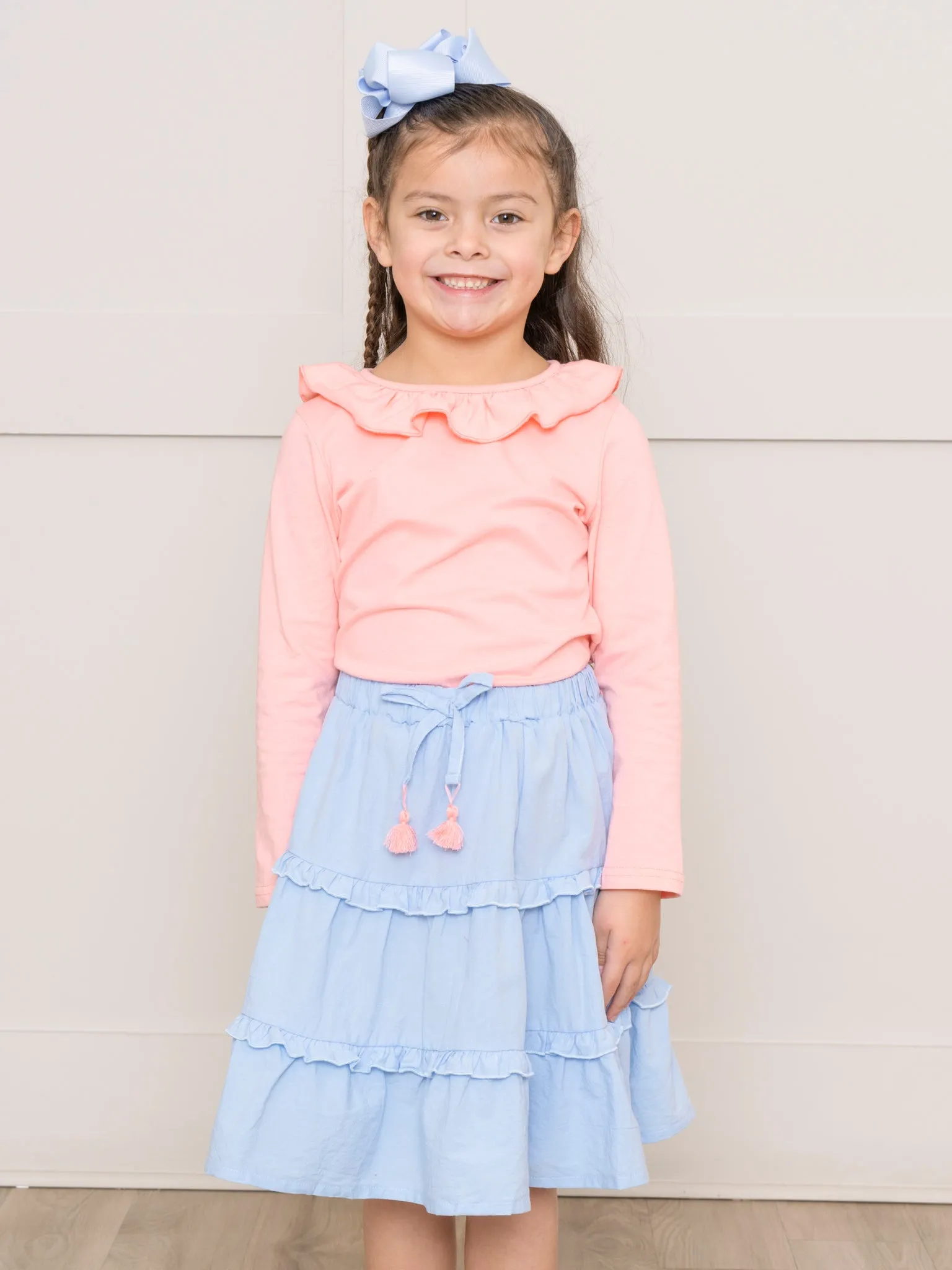 Peach & Chambray Ruffle Outfit w/ Skirt