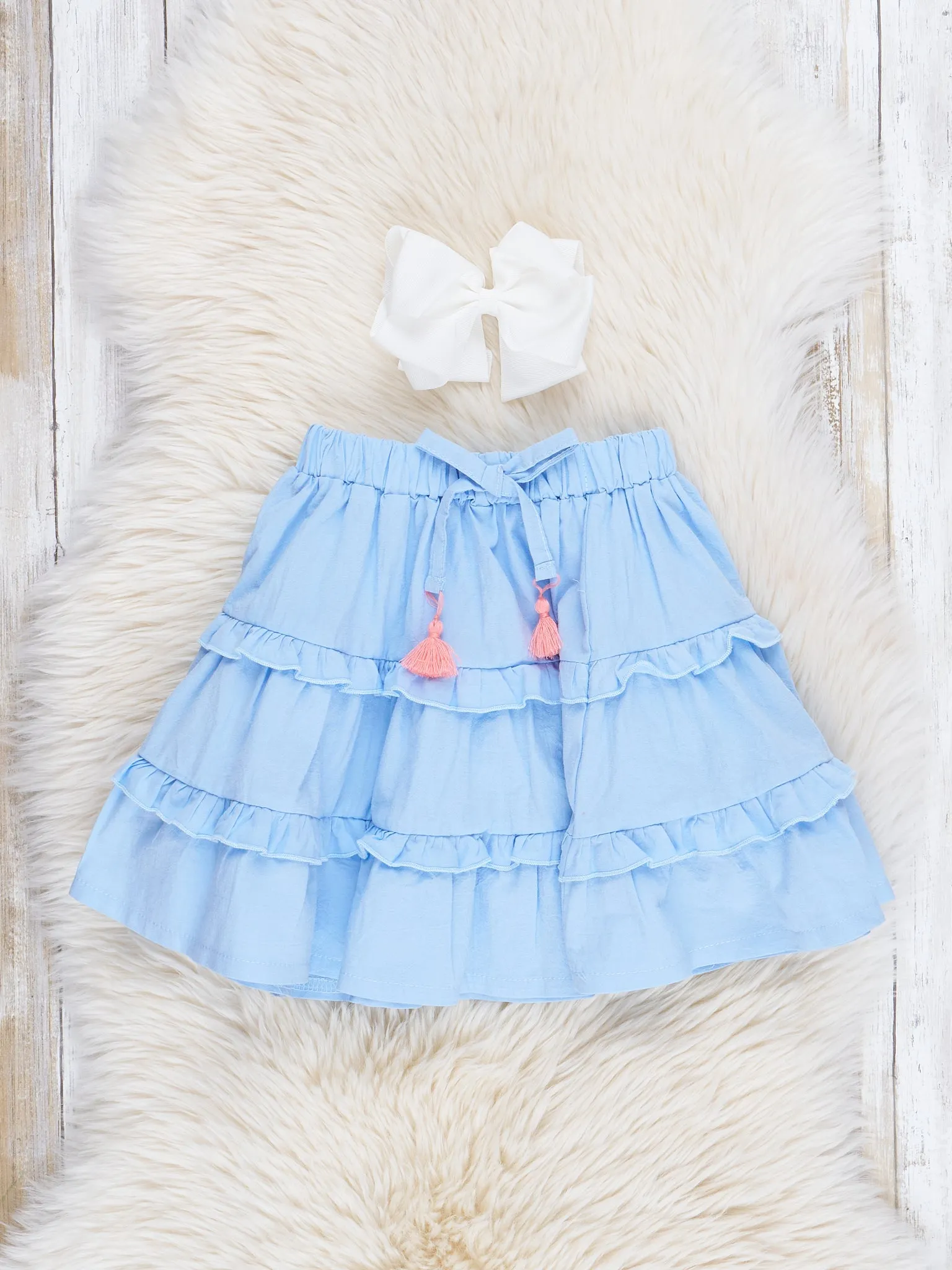 Peach & Chambray Ruffle Outfit w/ Skirt