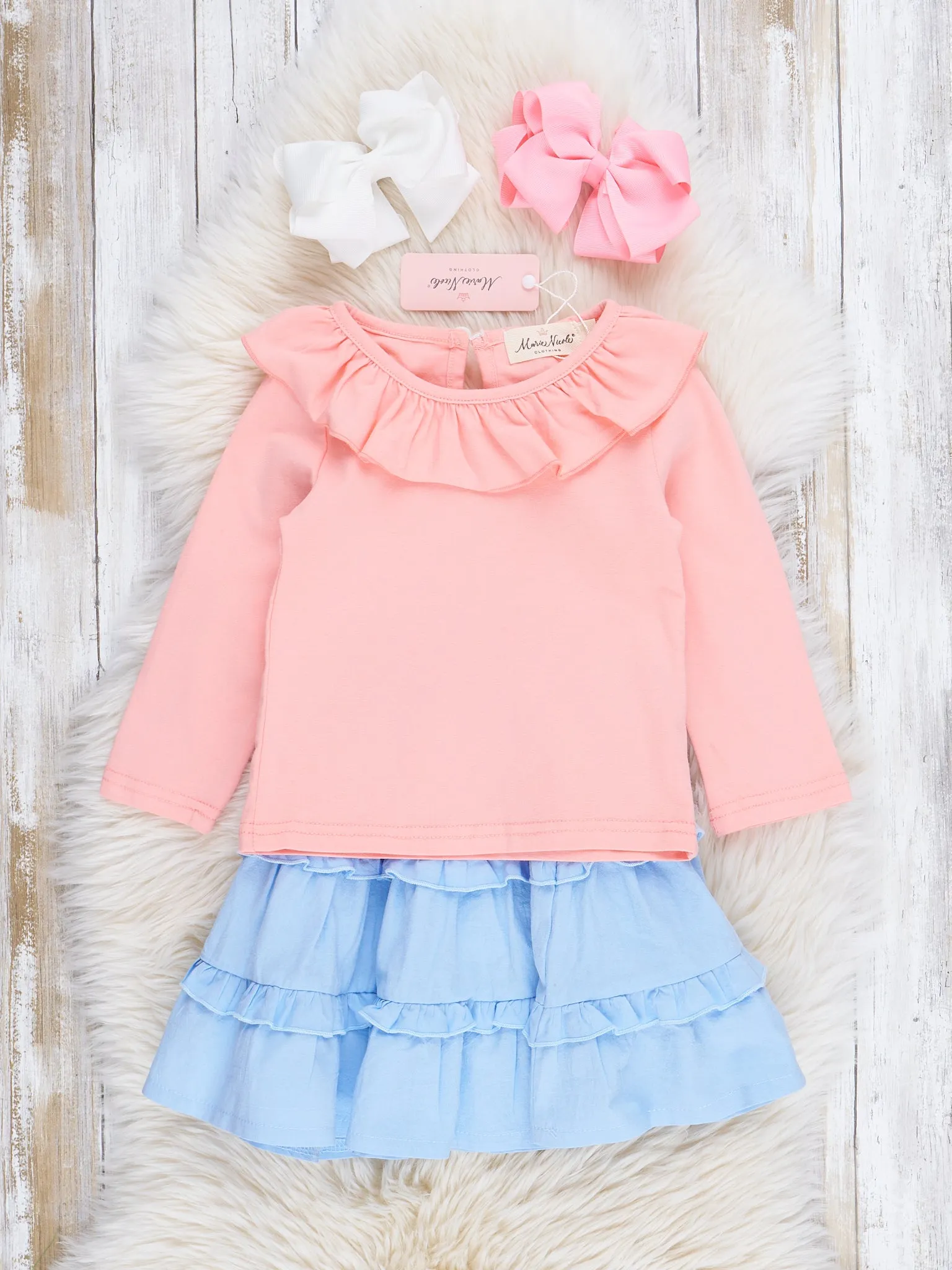 Peach & Chambray Ruffle Outfit w/ Skirt