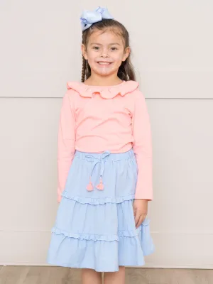 Peach & Chambray Ruffle Outfit w/ Skirt