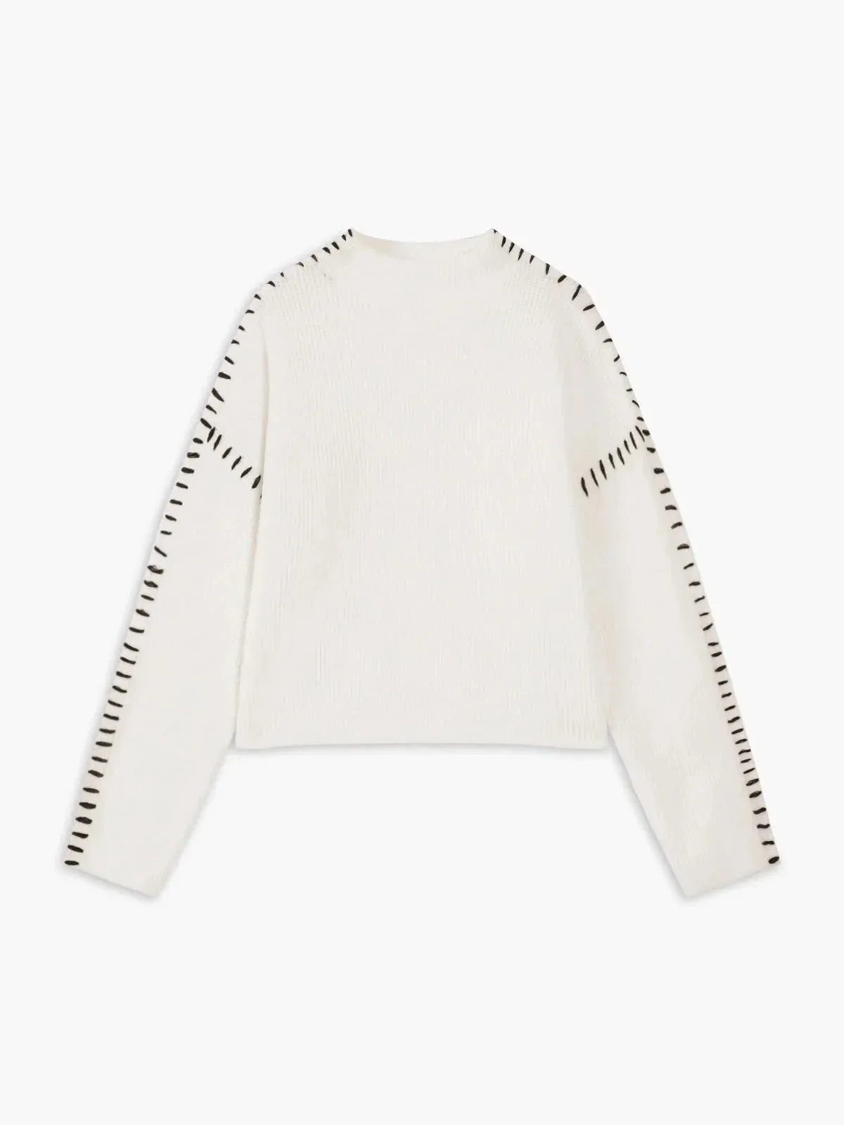 Ribbed Wool Mock Neck Whipstitch Sweater