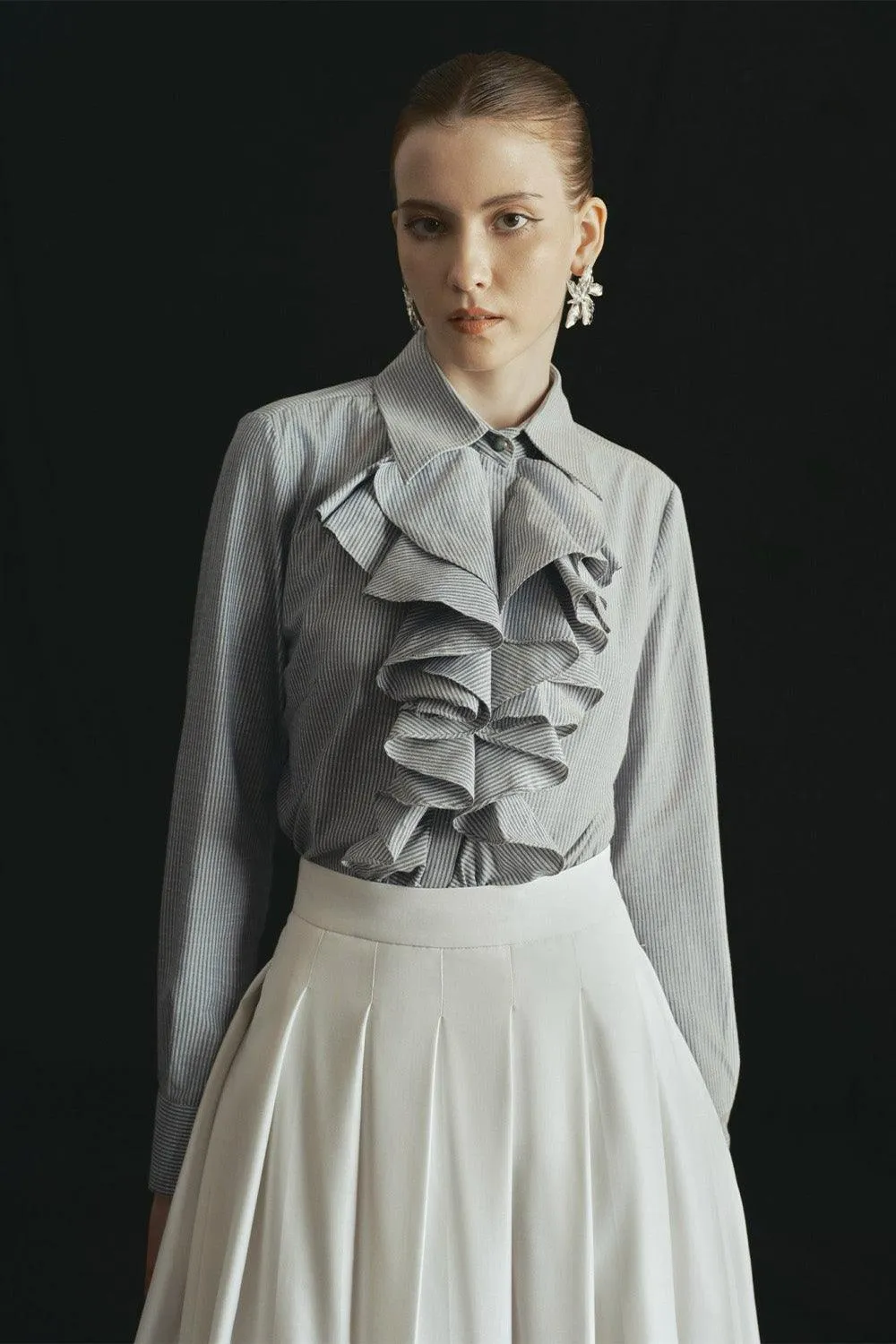 Rina Straight Ruffled Cotton Blouse