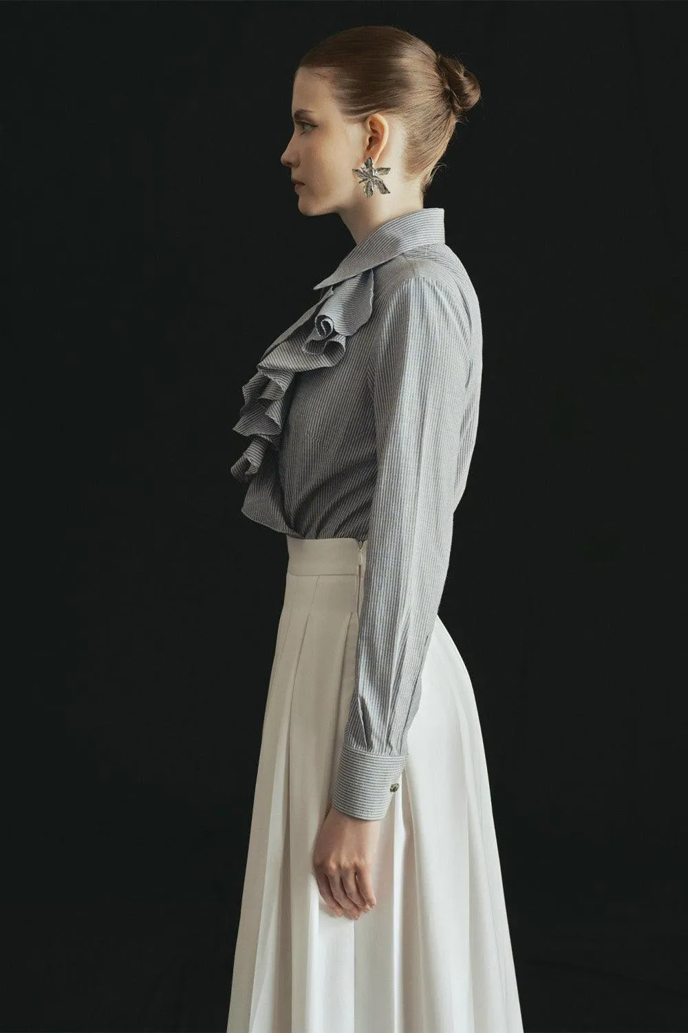 Rina Straight Ruffled Cotton Blouse