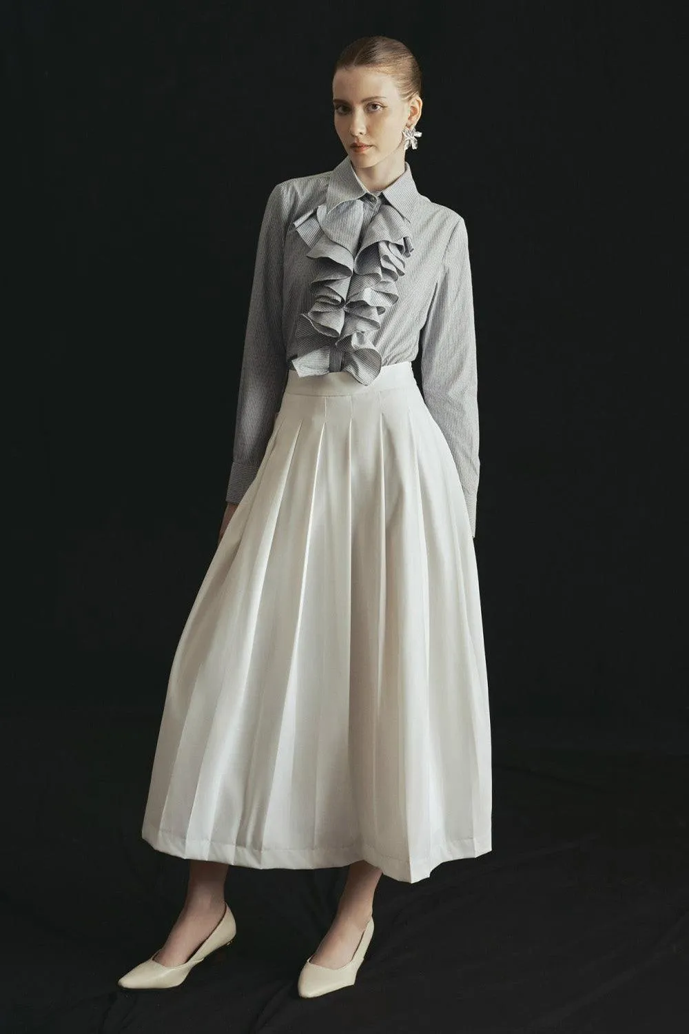 Rina Straight Ruffled Cotton Blouse
