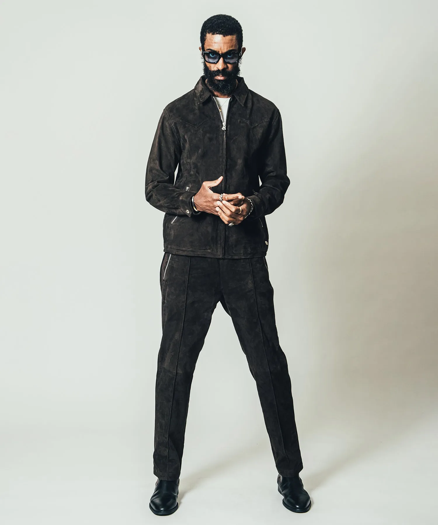 STRETCH SUEDE TRACK PANTS