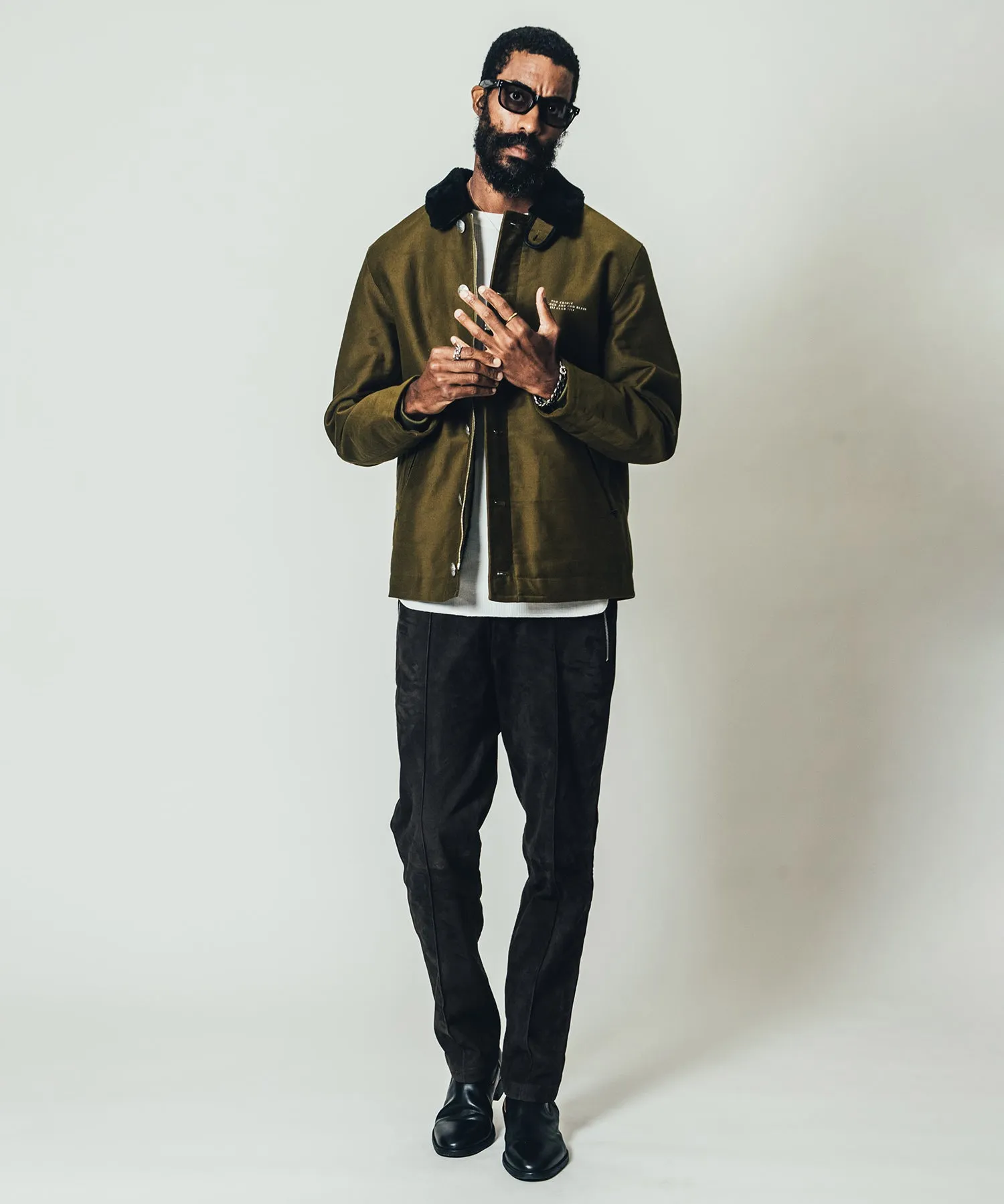 STRETCH SUEDE TRACK PANTS