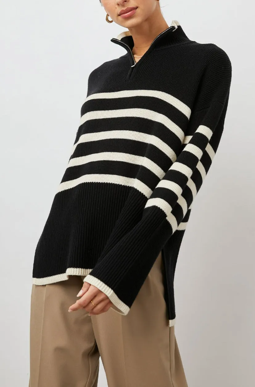 TESSA SWEATER - ONYX IVORY STRIPE