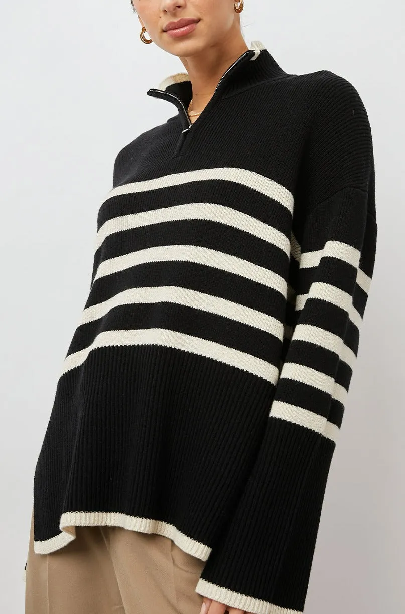 TESSA SWEATER - ONYX IVORY STRIPE