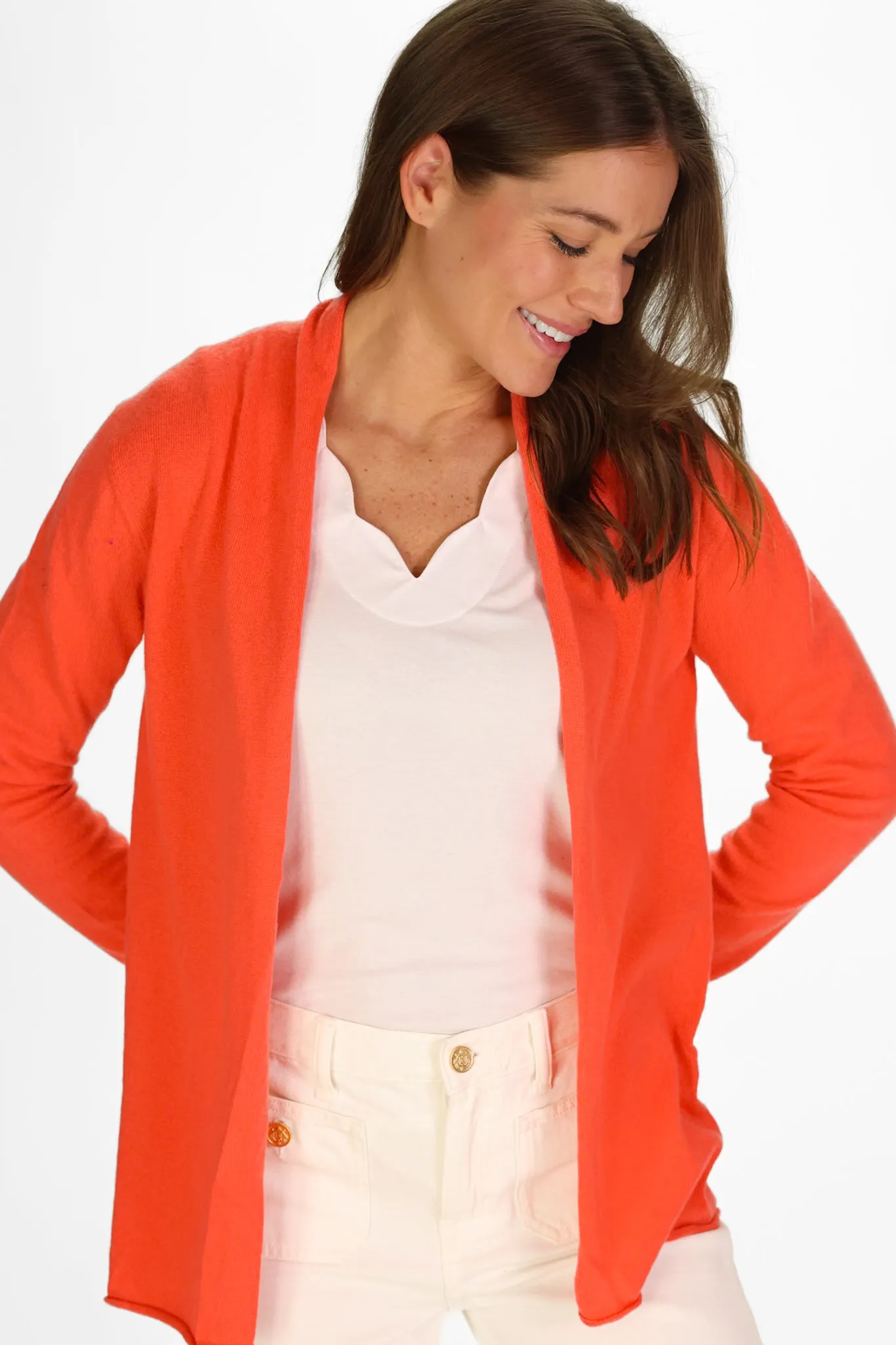 The 100% Cashmere Maeve Mini Duster Sweater in Coral