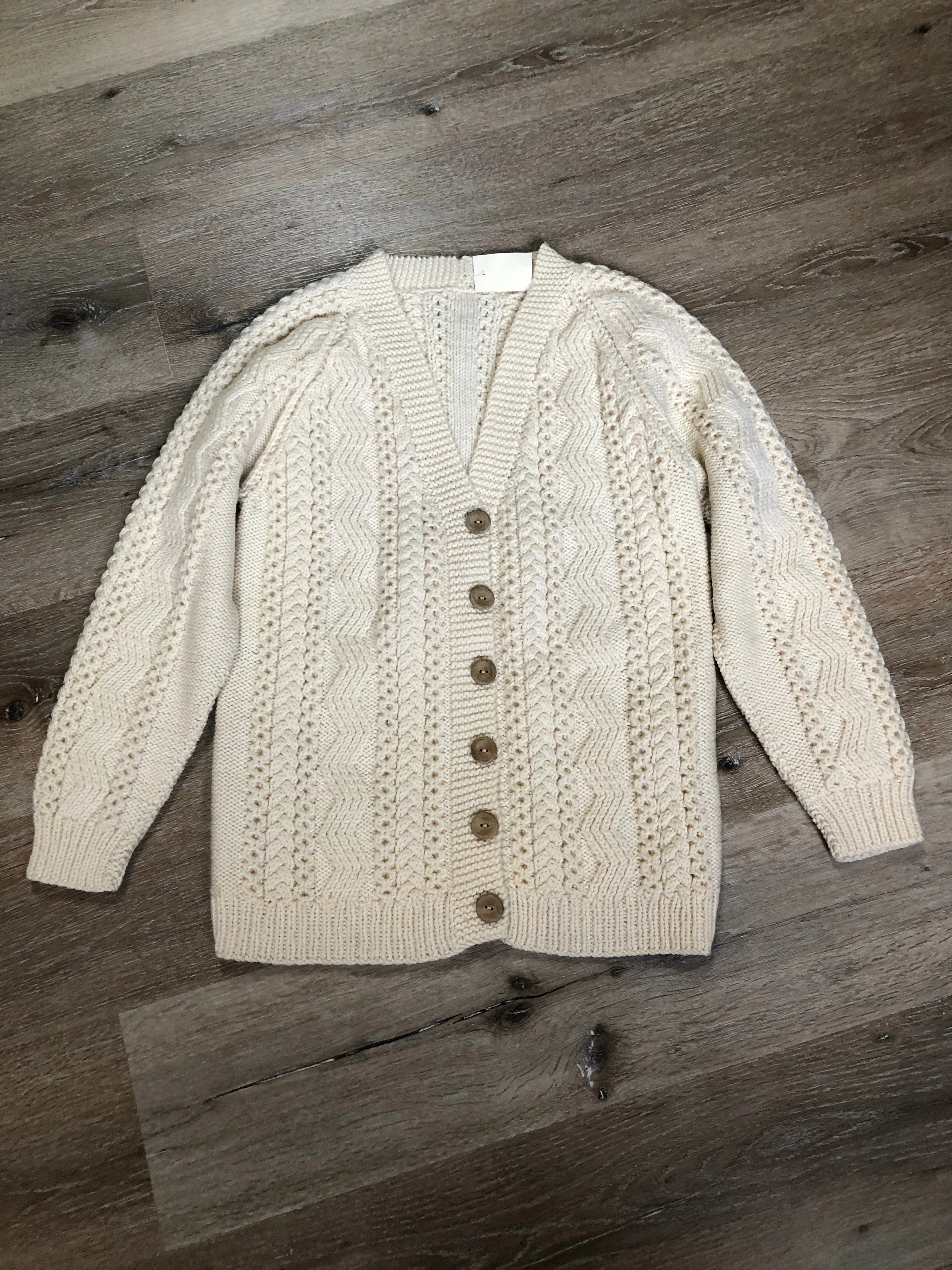 Vintage Hand Knit Cream Wool Cardigan, Made in Canada SOLD