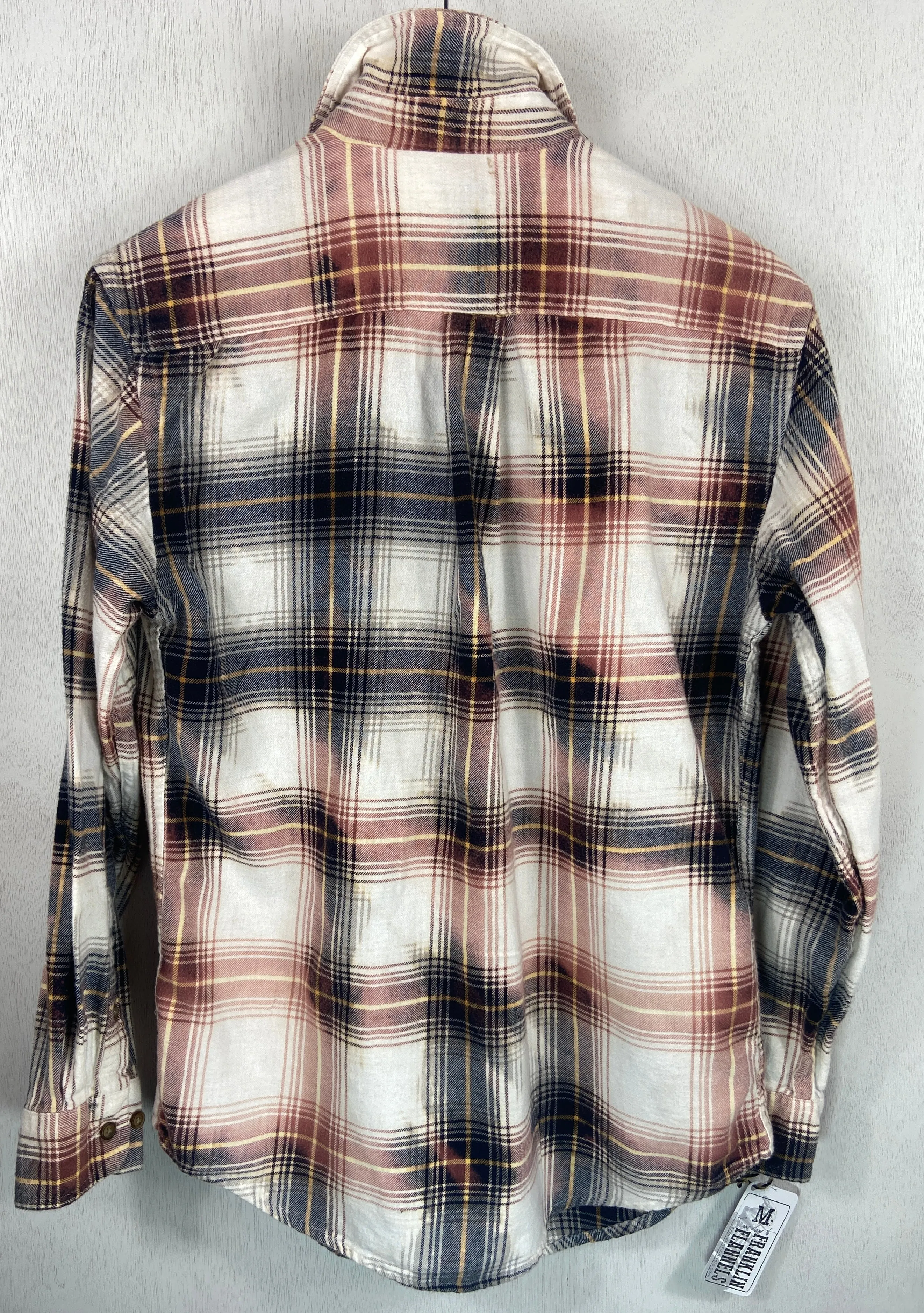 Vintage Navy Blue, Cream and Dusty Rose Flannel Size Medium