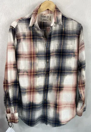 Vintage Navy Blue, Cream and Dusty Rose Flannel Size Medium