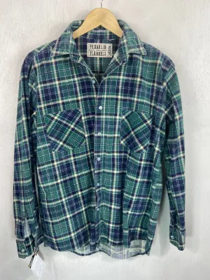 Vintage Retro Green, Navy Blue and White Flannel Size Medium